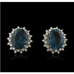 14KT White Gold 17.00ctw Blue Topaz and Diamond Earrings