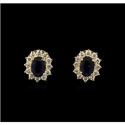 1.84ctw Sapphire and Diamond Earrings - 14KT Yellow Gold