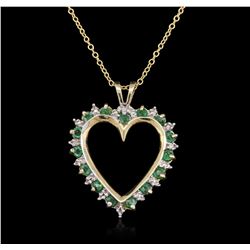 14KT Yellow Gold Emerald and Diamond Pendant With Chain