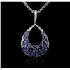 Image 4 : 14KT White Gold 15.07ctw Sapphire & Diamond Pendant with Chain