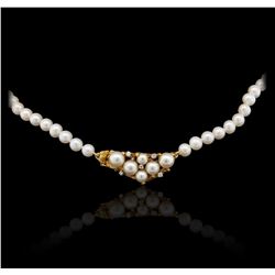 18KT Yellow Gold 0.18ctw Diamond and  Pearl Necklace