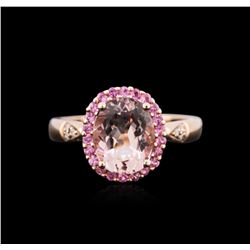 14KT Rose Gold 2.24ct Morganite, Pink Sapphire and Diamond Ring