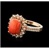 Image 2 : 14KT Rose Gold 4.83ct Coral and Diamond Ring