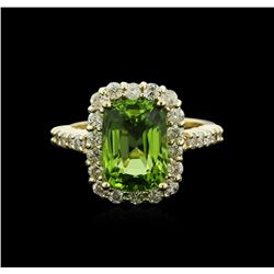 14KT Yellow Gold 4.50ct Peridot and Diamond Ring