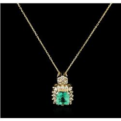 14KT Yellow Gold 1.36ct Emerald and Diamond Pendant With Chain