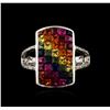 Image 1 : 14KT White Gold 3.91ctw Multicolor Sapphire and Diamond Ring