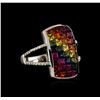 Image 2 : 14KT White Gold 3.91ctw Multicolor Sapphire and Diamond Ring