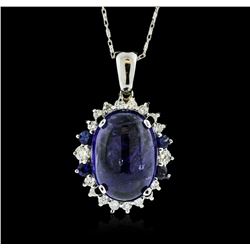 14KT White Gold 15.20ct Tanzanite, Sapphire and Diamond Pendant With Chain