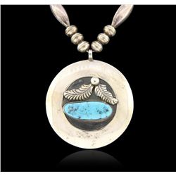 Sterling Silver and Turquoise Medallion Necklace  33.28 grams