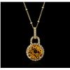 Image 1 : 14KT Yellow Gold 4.59ct Citrine and Diamond Pendant With Chain