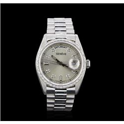 Geneve 18KT White Gold Diamond Mens Watch