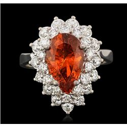 14KT White Gold 3.63ct Spessartite and Diamond Ring