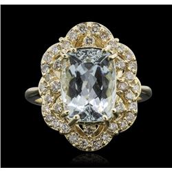 14KT Yellow Gold 3.63ct Aquamarine and Diamond Ring