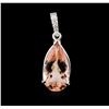Image 1 : 14KT White Gold 3.65ct Morganite and Diamond Pendant