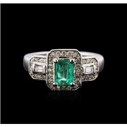 14KT White Gold 0.90ct Emerald and Diamond Ring