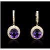 Image 1 : 14KT Yellow Gold 13.60ctw Amethyst and Diamond Earrings