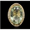 Image 1 : 14KT Yellow Gold 27.45ct Green Quartz and Diamond Ring