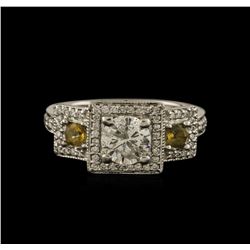 1.53ctw Diamond and Yellow Sapphire Ring - 14KT White Gold