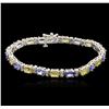 Image 1 : 14KT White Gold 5.30ctw Sapphire, Tanzanite and Diamond Bracelet