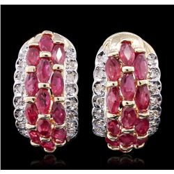 14KT Yellow Gold 4.16ctw Ruby and Diamond Earrings