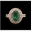 Image 1 : 2.72ct Emerald and Diamond Ring - 14KT Rose Gold