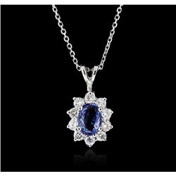 14KT White Gold 1.00ct Tanzanite and Diamond Pendant With Chain