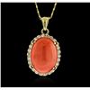 Image 1 : 14KT Yellow Gold 12.67ct Coral and Diamond Pendant With Chain
