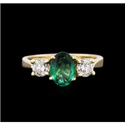 1.07ct Emerald and Diamond Ring - 14KT Yellow Gold
