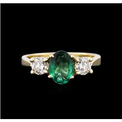 1.07ct Emerald and Diamond Ring - 14KT Yellow Gold