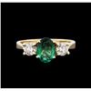 Image 1 : 1.07ct Emerald and Diamond Ring - 14KT Yellow Gold