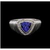 Image 1 : 1.59ct Tanzanite and Diamond Mens Ring - 14KT White Gold