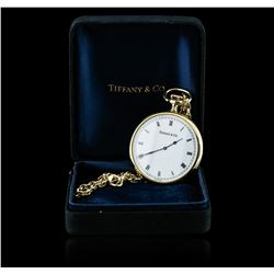 Tiffany & Co. 18KT Yellow Gold Open Face Pocket Watch With Chain