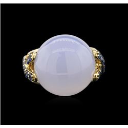 14KT Yellow Gold 15.62ct Chalcedony and Blue Sapphire Ring