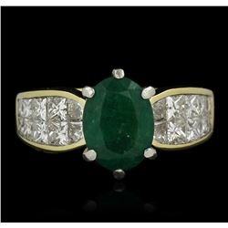 18KT Yellow Gold 1.88ct Emerald and Diamond Ring