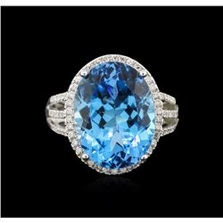 12.78ct Blue Topaz and Diamond Ring - 14KT White Gold