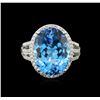 Image 1 : 12.78ct Blue Topaz and Diamond Ring - 14KT White Gold