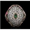 Image 1 : Silver 2.20ctw Ruby, Emerald and Cubic Zirconia Ring