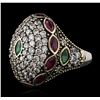 Image 2 : Silver 2.20ctw Ruby, Emerald and Cubic Zirconia Ring