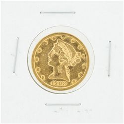 1908 $5 VF Liberty Head Half Eagle Gold Coin