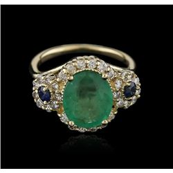 14KT Yellow Gold 3.06ct Emerald, Sapphire and Diamond Ring