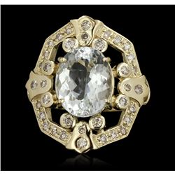 14KT Yellow Gold 5.78ct Aquamarine and Diamond Ring