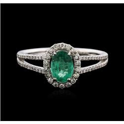 14KT White Gold 0.63ct Emerald and Diamond Ring