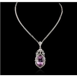 14KT White Gold 40.03ct Kunzite and Diamond Pendant With Chain