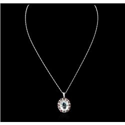 14KT White Gold 11.23ct Aquamarine, Ruby and Diamond Pendant With Chain