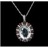 Image 2 : 14KT White Gold 11.23ct Aquamarine, Ruby and Diamond Pendant With Chain