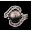 Image 1 : 14KT White Gold Pearl and Diamond Ring