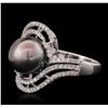 Image 2 : 14KT White Gold Pearl and Diamond Ring