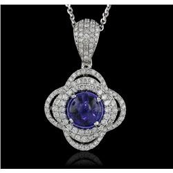 14KT White Gold 4.18ct Tanzanite and Diamond Pendant With Chain