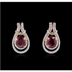 14KT White And Rose Gold 3.10ctw Ruby and Diamond Earrings