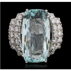 14KT White Gold GIA Certified 15.62ct Aquamarine and Diamond Ring